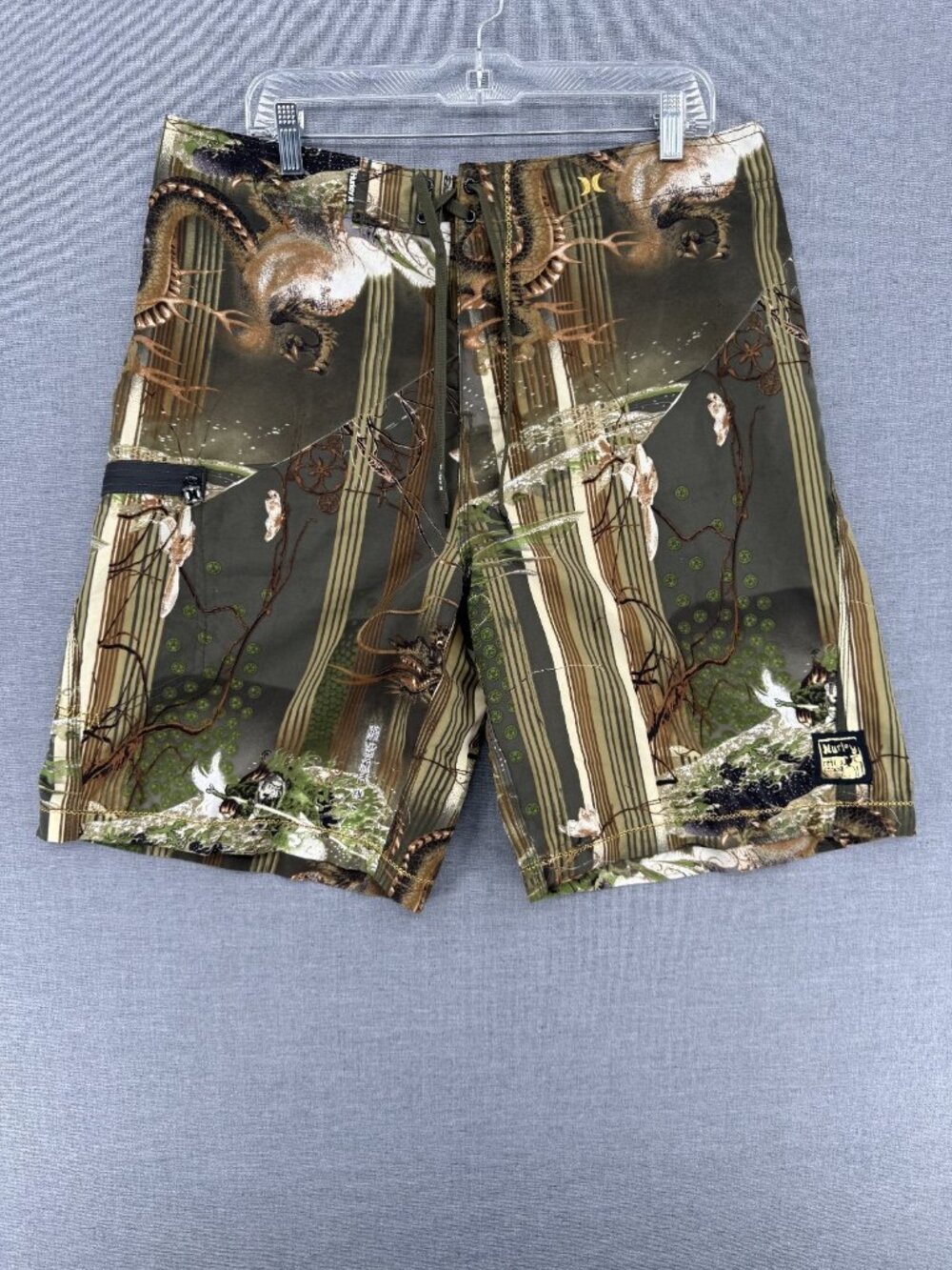 Hurley Dragon Samurai Board Shorts Mens 36 10" Beach Swim Trunks Drawstring Y2K